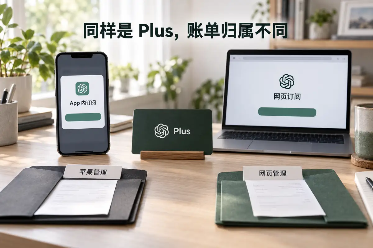chatgpt plus怎么订阅取决于购买入口:chatgpt ios订阅由苹果管理账单、续费、取消和退款,网页订阅则由chatgpt.com管理;使用美区Apple ID内购前应确认余额与账号地区,并记住Plus权益绑定OpenAI账号。