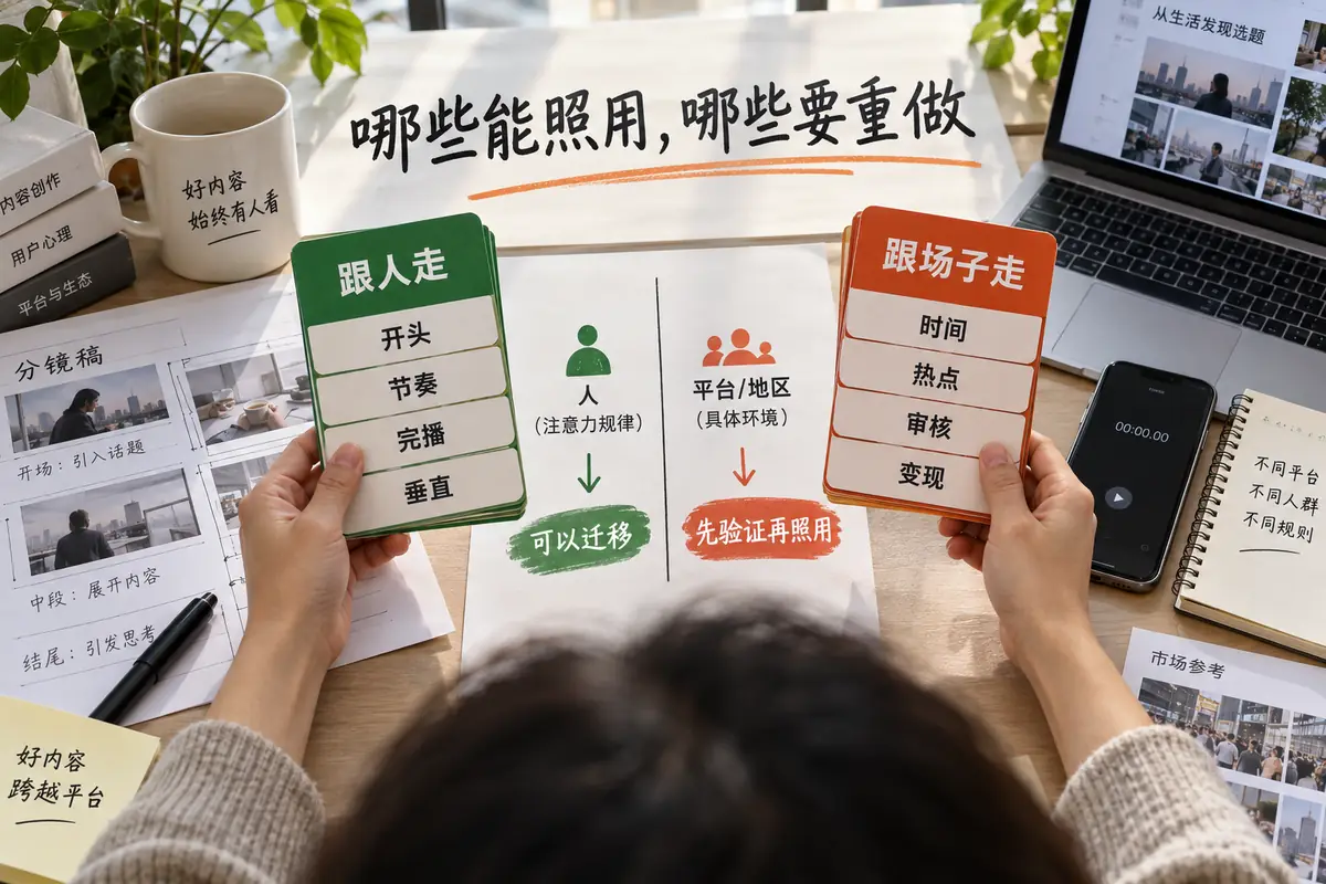 抖音经验迁移到TikTok时，开头、节奏、完播和内容垂直等注意力规律可以沿用，发布时间、本地热点、审核尺度与变现条件需要重新验证。