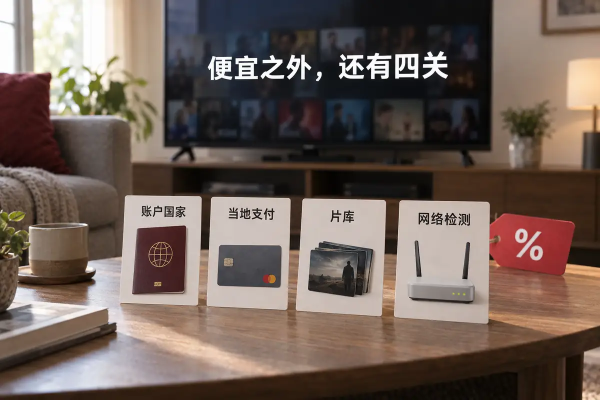 Netflix低价区使用前需要同时确认账户国家、当地支付方式、内容片库和网络检测四项条件