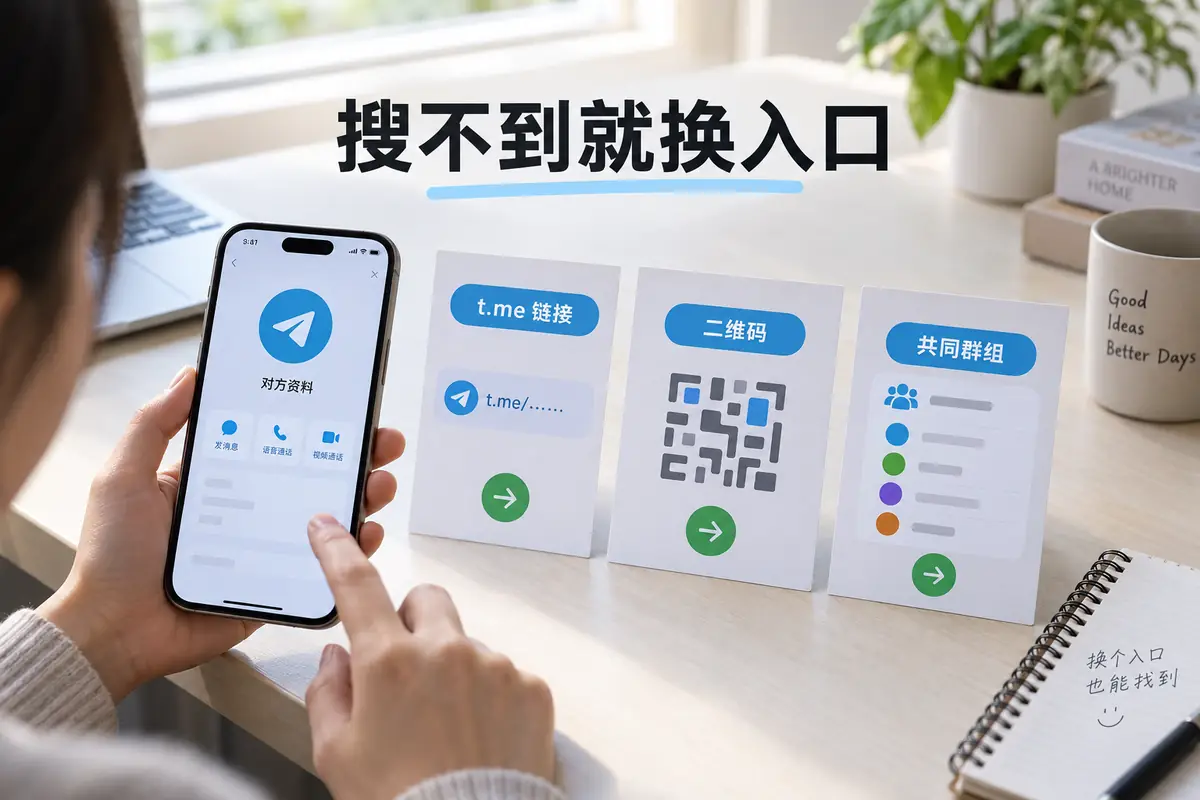 Telegram使用用户名和手机号都找不到对方时，可以改用t.me个人链接、账号二维码或共同群组成员列表，直接打开对方资料页。