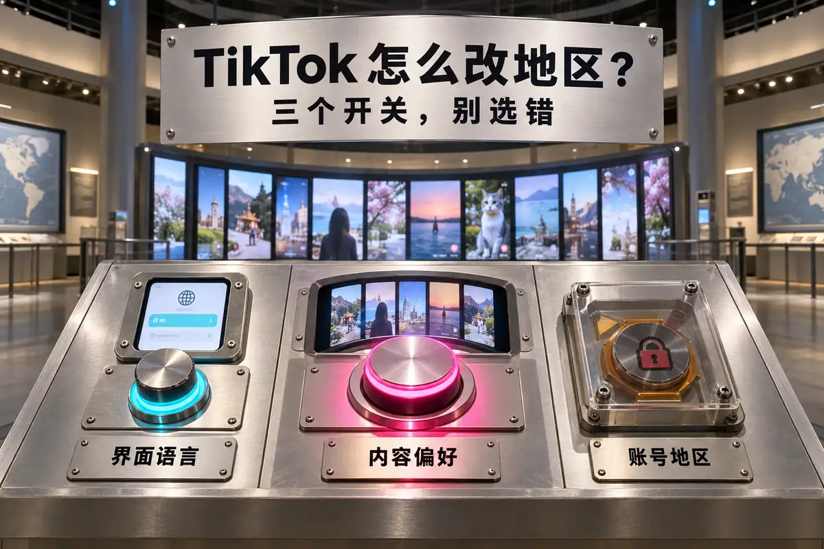 tiktok怎么改地区的三个设置对比，说明tiktok如何改地区时应调整内容偏好而不是界面语言