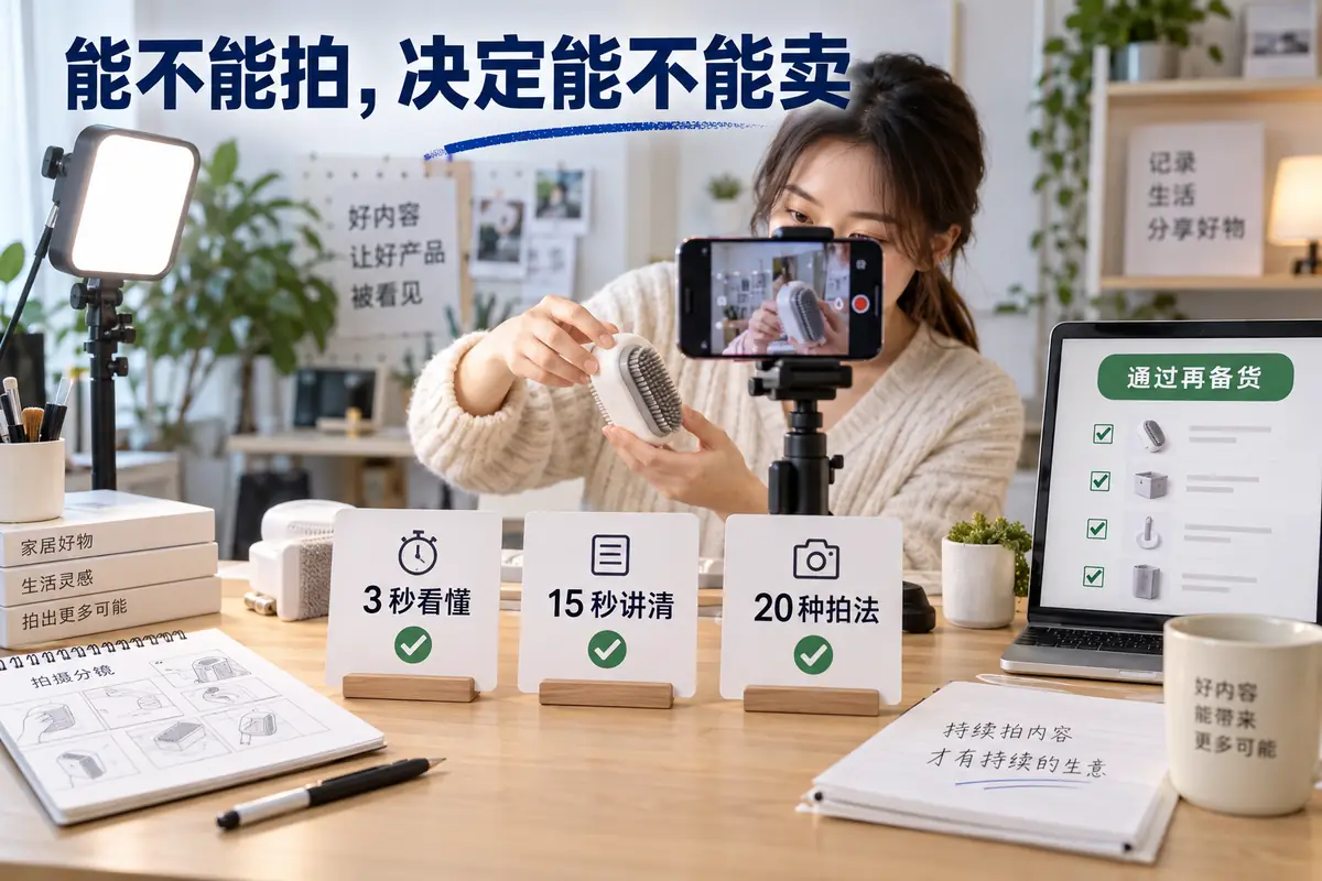 TikTok商品通过禁售、资质和站点筛选后，还需测试能否三秒看懂、十五秒讲清并拍出二十种内容，再决定是否备货。