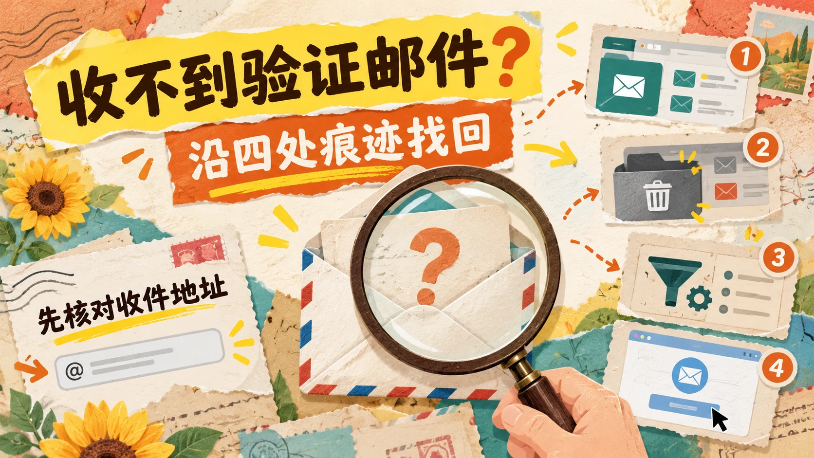 注册后收不到 Apple 验证邮件时，按收件地址、邮箱文件夹、转发规则和账户页面逐项找回