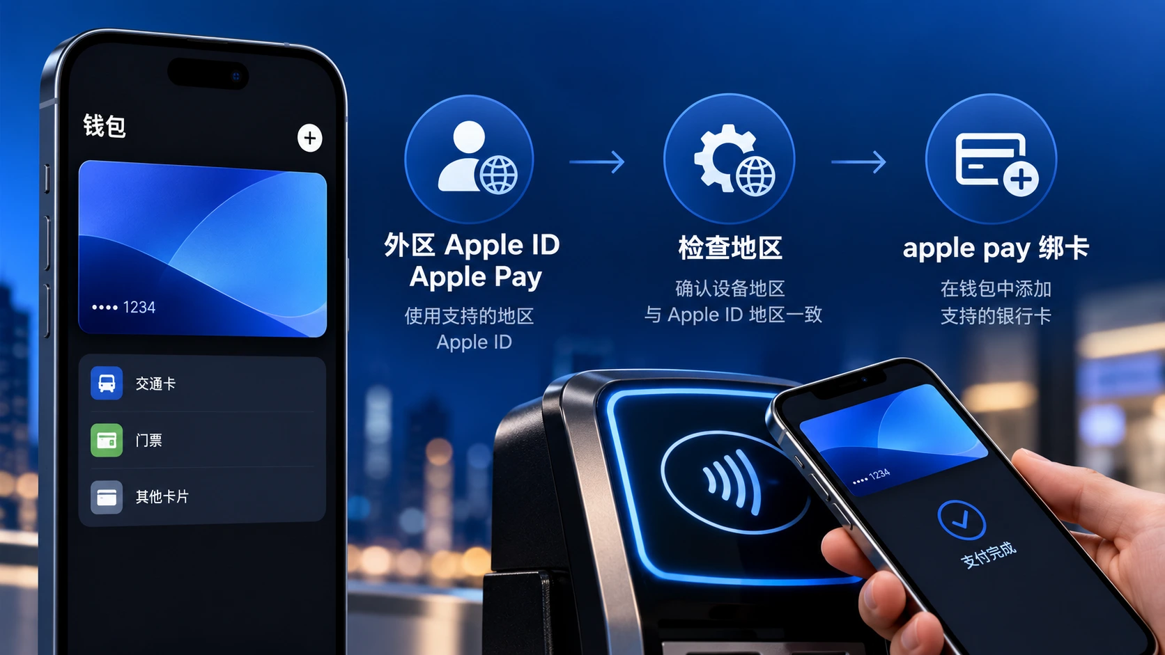 外区apple id apple pay 与 apple pay 绑卡流程图，展示地区检查和添加银行卡步骤