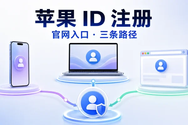 苹果id注册, 注册apple id：官网入口与三条注册路径示意图