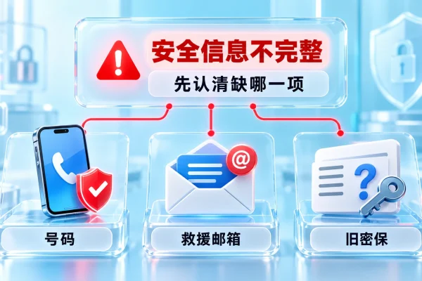 Apple 账户提示安全信息不完整时，先判断需要补充受信任号码、救援邮箱还是旧安全提示问题