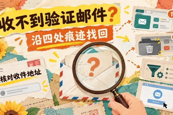 注册后收不到 Apple 验证邮件时，按收件地址、邮箱文件夹、转发规则和账户页面逐项找回