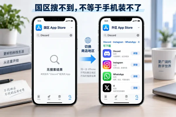 discord下载不了时，先确认国区App Store已下架；切换外区账号能解决安装，但注册门槛不同。x app下载后可用邮箱或手机号注册，Instagram类似，WhatsApp必须接收短信或语音验证码，操作前确认账号、号码和联系人场景。