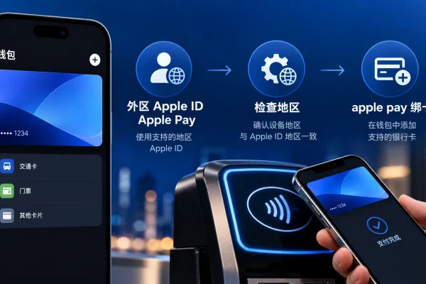外区apple id apple pay 与 apple pay 绑卡流程图，展示地区检查和添加银行卡步骤