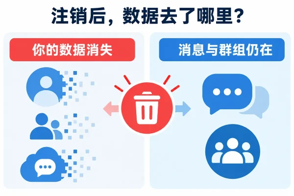 telegram聊天记录备份与数据留存示意图，说明云端消息、导出文件和删除后的恢复边界