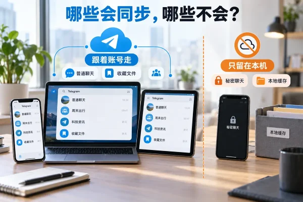 telegram电脑版怎么登录，可选应用内验证码、手机扫码和tdata三条路径；telegram多设备同步会让聊天、群组和收藏文件跟随账号，但秘密聊天与本地缓存只留在设备。登录后检查在线会话，移除不用的电脑或网页端，防止旧设备继续访问账号。
